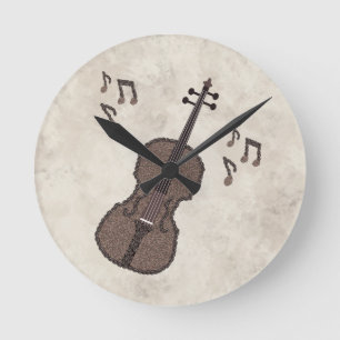 Espresso Violino-Violin created with coffee beans- Round Clock