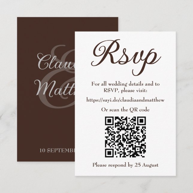 Espresso Wedding Website RSVP with QR Code Card (Front/Back)