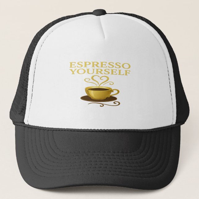 Espresso Yourself™ – Golden Cup Edition Trucker Hat (Front)