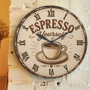 Espresso Yourself Vintage Coffee Large Clock