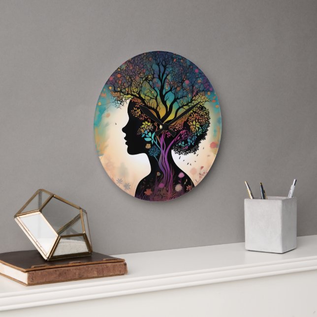 **"Essence of Earth: Abstract Lady Mother Nature"* Large Clock (Office)