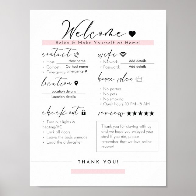 Essential Airbnb Info Sign - Airbnb House Rules (Front)