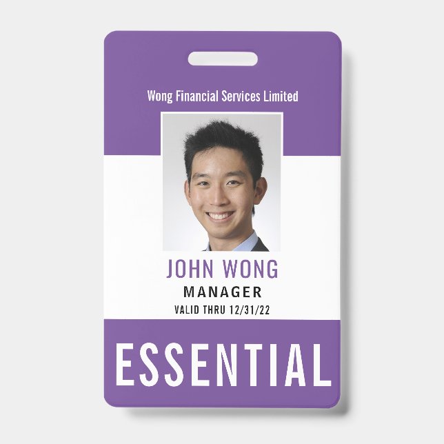 Essential Business Logo Employee Photo ID Badge (Front)