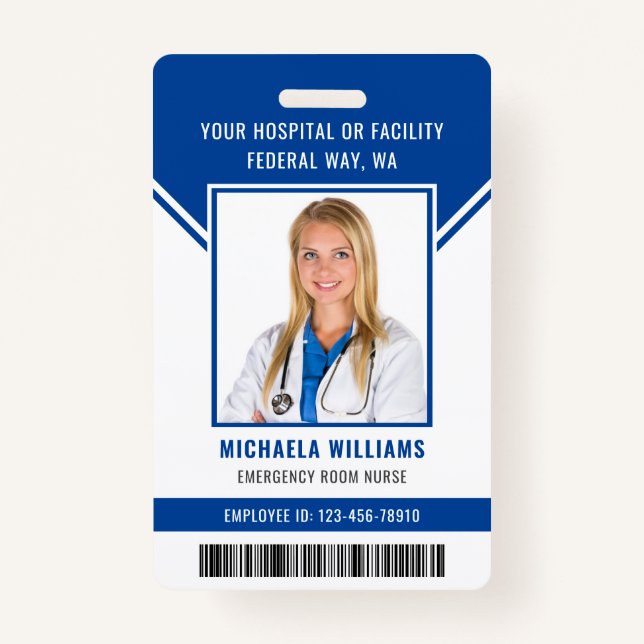 Essential Employee Barcode Photo Security ID ID Badge (Front)