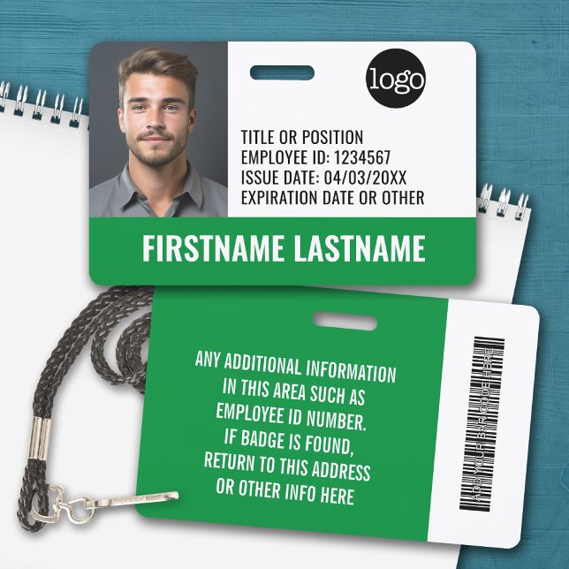 Essential Employee ID Photo, Bar Code, Logo, Issue Badge (Personalized Name Badge with Photo and Company Logo)