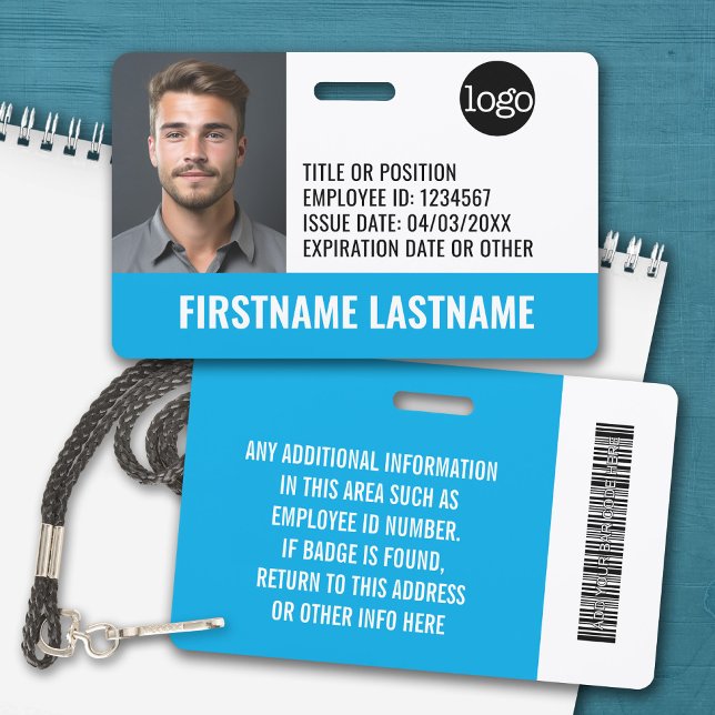 Essential Employee ID Photo, Bar Code, Logo, Issue ID Badge (Personalized Name Badge with Photo and Company Logo)