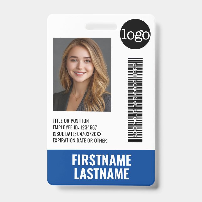 Essential Employee ID Photo, Bar Code, Logo, Title Badge (Front)