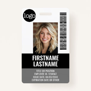 Essential Employee ID Photo, Bar Code, Logo, Title ID Badge