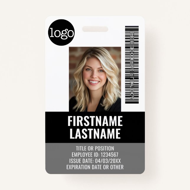 Essential Employee ID Photo, Bar Code, Logo, Title ID Badge (Front)