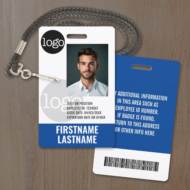 Essential Employee ID Photo Barcode Watermark Logo Badge (Employee ID Badge - Customize Online with a Photo, Logo and More)