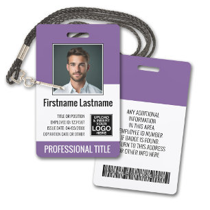 Essential Employee - Photo, Bar Code, Logo, Purple ID Badge