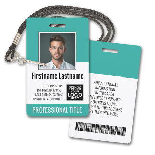 Essential Employee - Photo, Bar Code, Logo, Teal ID Badge