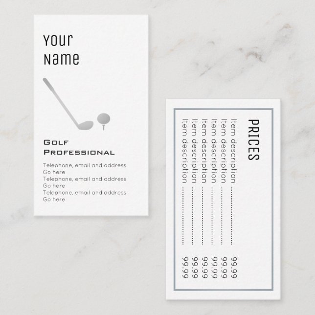 "Essential" Golf Professional Price Cards (Front/Back)
