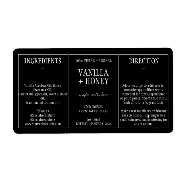 Essential Oil Cosmetic Bottle Wrap Around (Front)