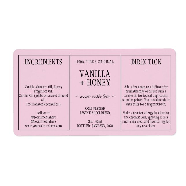 Essential Oil pink Cosmetic Bottle Wrap (Front)