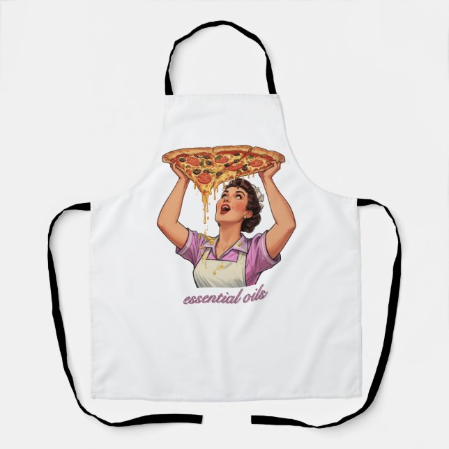 Essential Oils Funny Pizza Illustration | Girly Apron (Front)