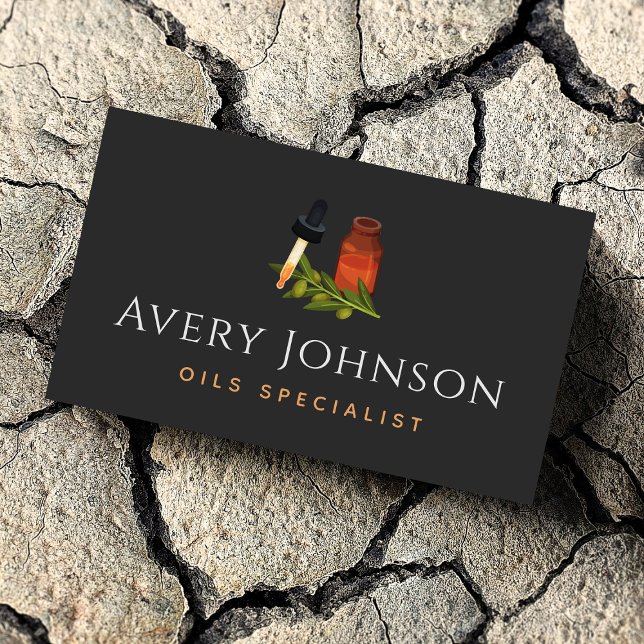 Essential Oils Specialist Bottles & Olives Simple  Business Card (Creator Uploaded)