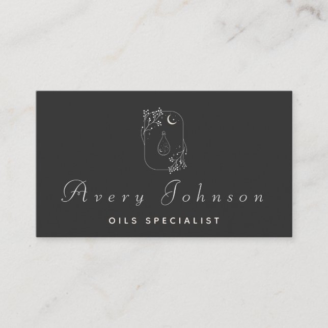Essential Oils Specialist Mystical Drawn Bottle  Business Card (Front)