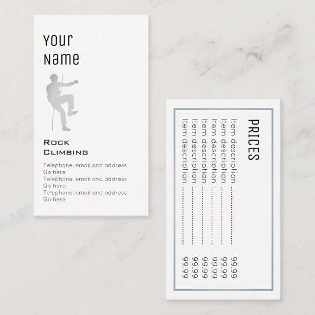 "Essential" Rock Climbing Price Cards (Front/Back)