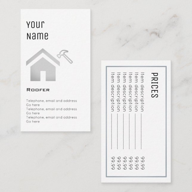 "Essential" Roofer Price Cards (Front/Back)