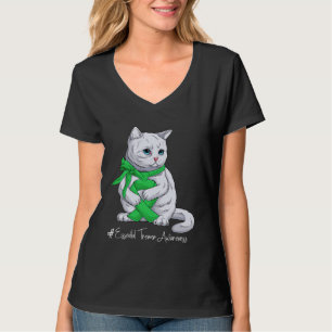 Essential Tremor Awareness Month Green Ribbon Cat T-Shirt