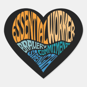 Essential Worker Heart Word Art Sticker