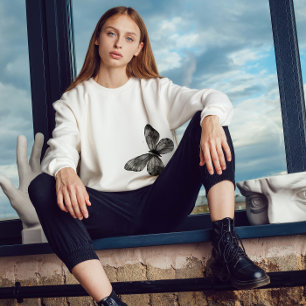 Essentials of Leisure w/ Butterfly Print - White Sweatshirt