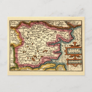 Essex County England Old Antiquarian Atlas Map Postcard