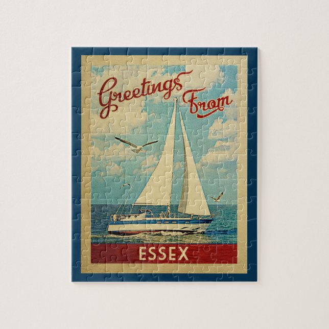 Essex Sailboat Vintage Travel Connecticut Jigsaw Puzzle (Vertical)