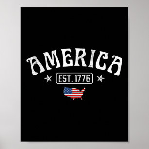 Est 1776 Patriotic Us American Flag 4th Of July Am Poster