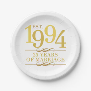 Est. 1994 25th Wedding Anniversary Paper Plate