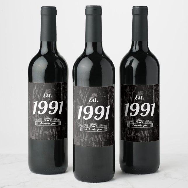 Est. in 1991 A Classic Year Wine Label (Bottles)