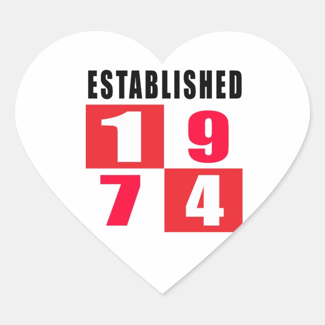 Established 1974 Birthday Designs Heart Sticker (Front)