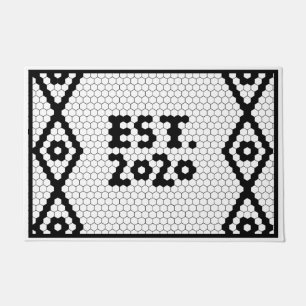 Established 2020 Black and White Wedding Tile Doormat