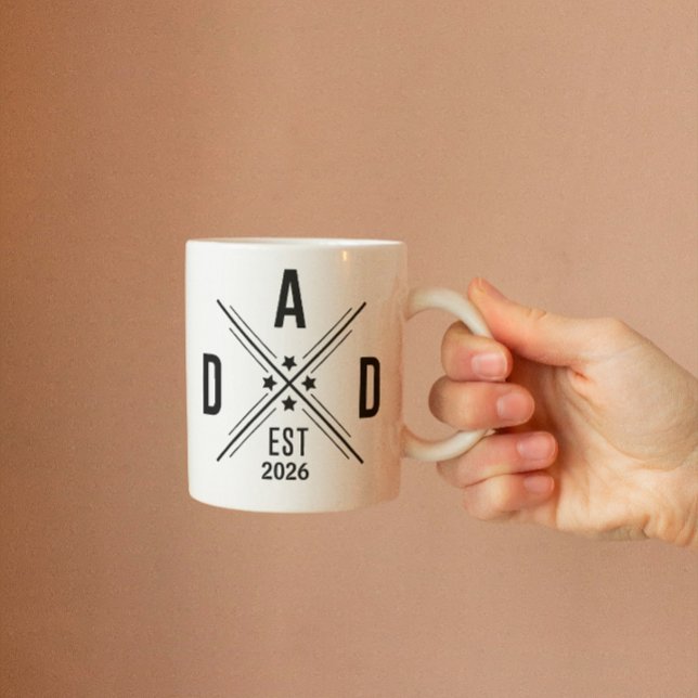 Established Dad New Father Est Year Proud Mug (Dad, Birthday Gift New Dad Proud stylish crossed-line monogram bold letter vintage emblem, parents)