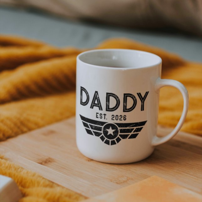 Established Daddy New Father Est Year Aviation Two-Tone Coffee Mug (daddy coffee mugs birthday for him husband first fathers day new daddy to be modern elegant typograp)