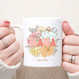 Established Mama Retro Floral Pastel New Mum Text Coffee Mug