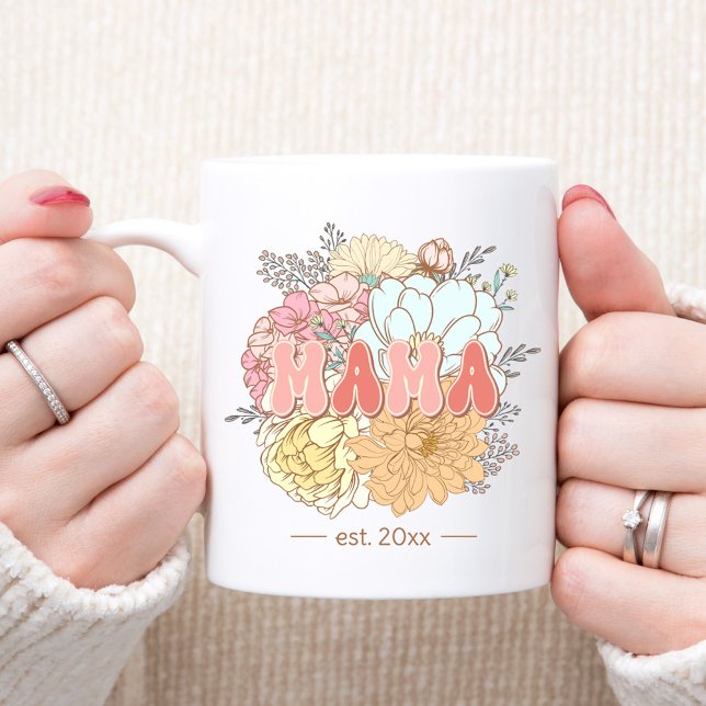 Established Mama Retro Floral Pastel New Mum Text Coffee Mug (Creator Uploaded)