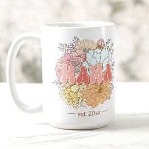 Established Mama Retro Flowers Mum Large Coffee Mug