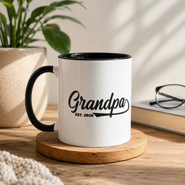 Established New Grandpa Est date Typography  Mug (new grandpa mugs grandfather for him typography papa pregnancy script grandparent gifts ideas)