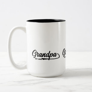 Established New Grandpa Est Year Typography  Two-Tone Coffee Mug