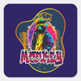Estampa Graffiti Art Monkey Rap Hip Hop - Adesivo Square Sticker