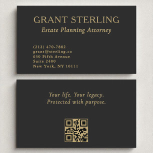 Estate Planning Attorney Black Gold QR Code  Business Card