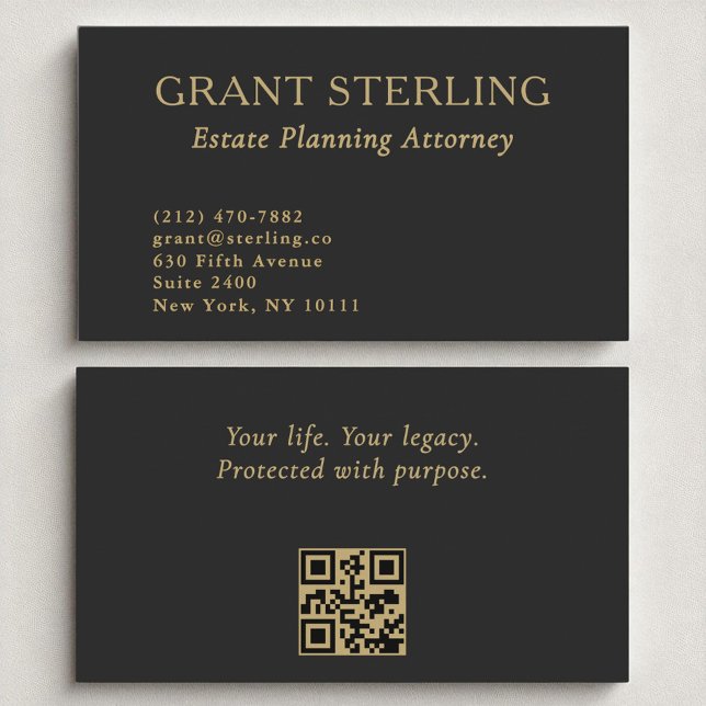 Estate Planning Attorney Black Gold QR Code  Business Card (Creator Uploaded)