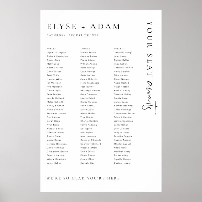 Estelle Minimal 3 Long Tables Seating Poster (Front)