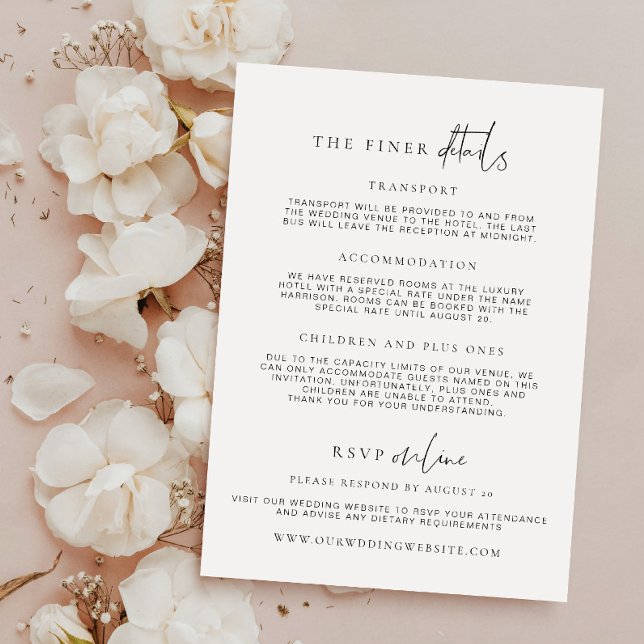 Estelle Minimalist Wedding Details Card (Wedding Invitation and Details Card)