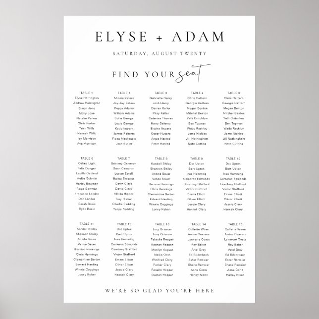 Estelle Modern Minimal 15 Table Seating Poster (Front)