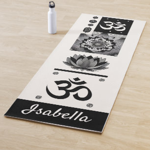 Esterilla De Yoga om  and flower of lotus in black Mat