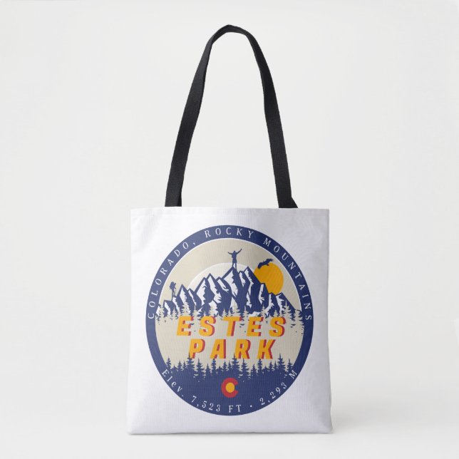 Estes Park Colorado Flag Mountains Hiking Souvenir Tote Bag (Front)