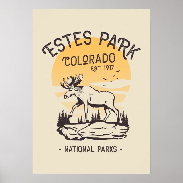 Estes Park Colorado National Park Elk Sunset Poster (Front)